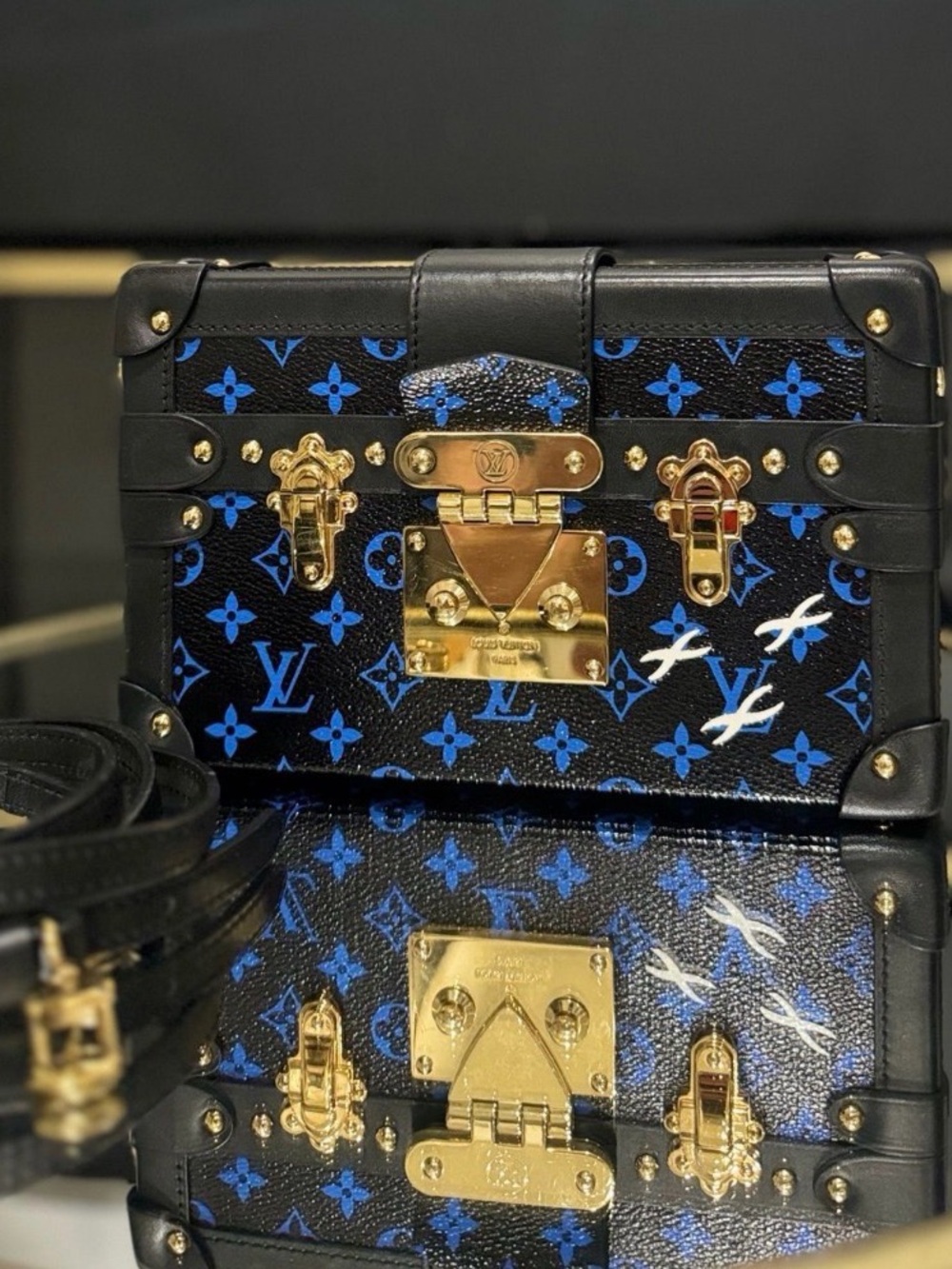 Louis Vuitton Black and Blue Monogram Petite Malle Shoulder Bag